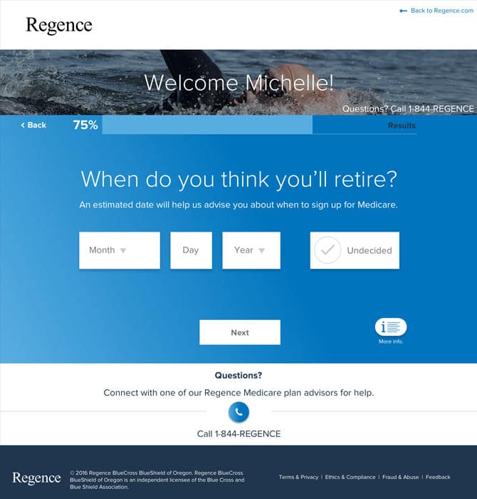 Cambia "When do you think you'll retire?" screen