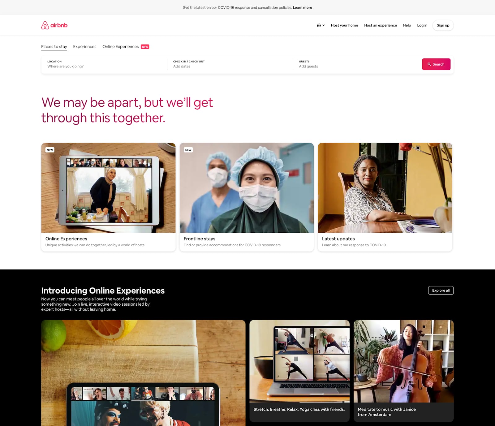 Airbnb website crisis design