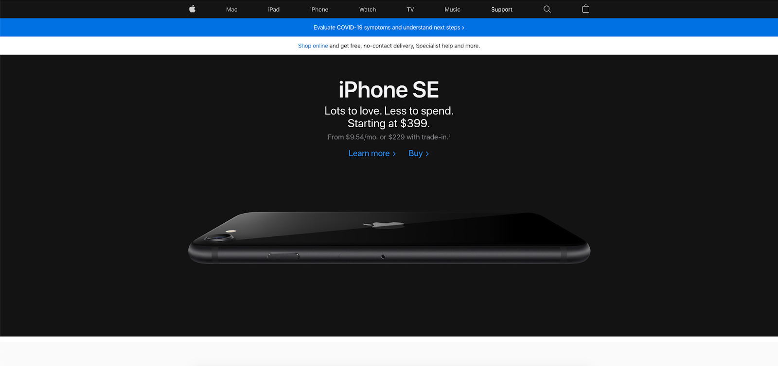 Crisis design on the Apple website