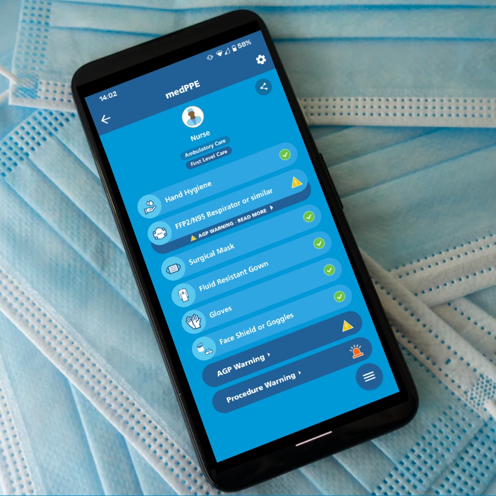 Mobile phone with PPE app showing