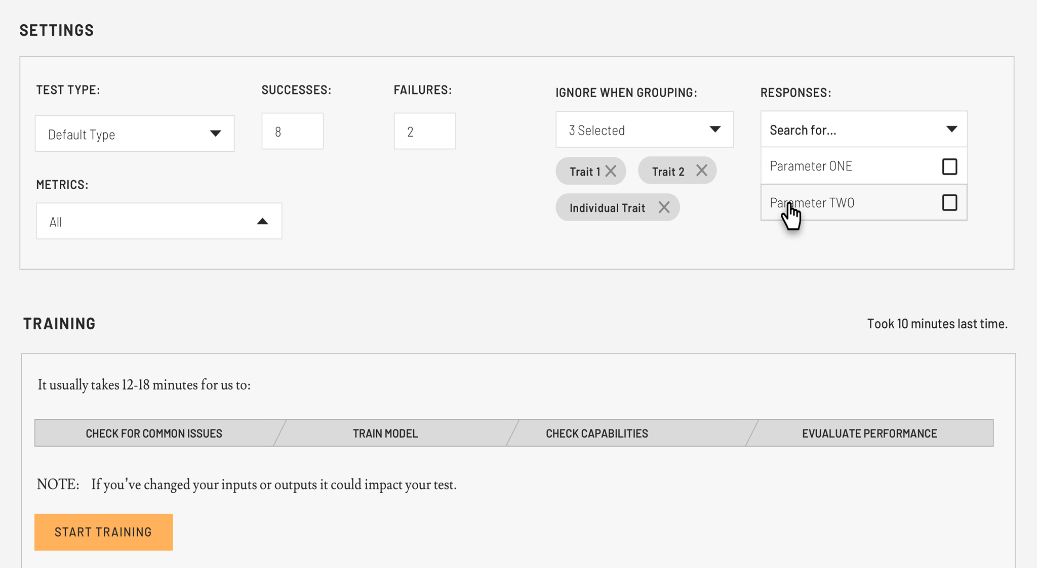 Screenshot of modeling tool interface